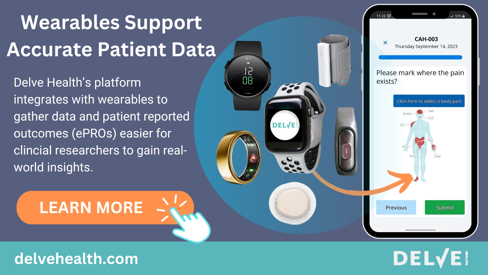 Wearables support accurate patient reported outcomes (ePROs).